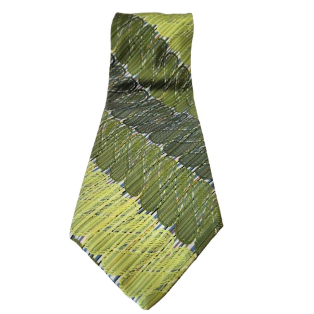 Vintage Liebert Wide Tie Green Abstract Pattern Thick Weave 140cm x 11.5cm